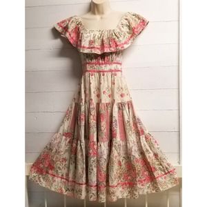 Vtg Bonwit Teller CottageCore Dress Patchwork Full Skirt Floral BohoPeasant 8
